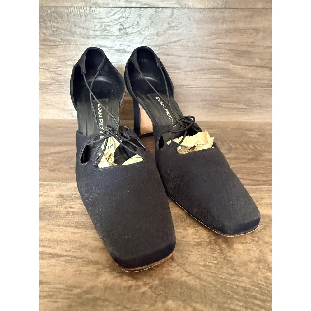 Evan Picone Shoes Womens Size 8.5 Black Suede Block Heel Lace Up Pumps Spain